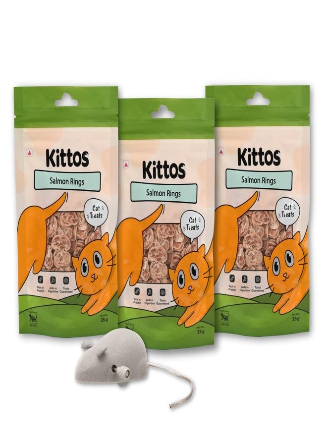 تريكسي عرض تريكسي المميز: لعبة فأر تعمل بالزنبرك للقطط، تحفز غريزة الصيد الطبيعية لدى القطط - 7 سم، مع 3 عبوات من حلقات سمك السلمون الغنية بالبروتين من كيتوس، مكافآت للقطط للتدريب. - Image 1